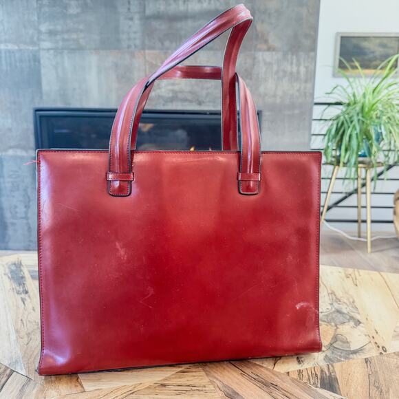 Franklin Covey Red Genuine Leather Business Organizer Tote Laptop Bag #31934.577 - Picture 3 of 15